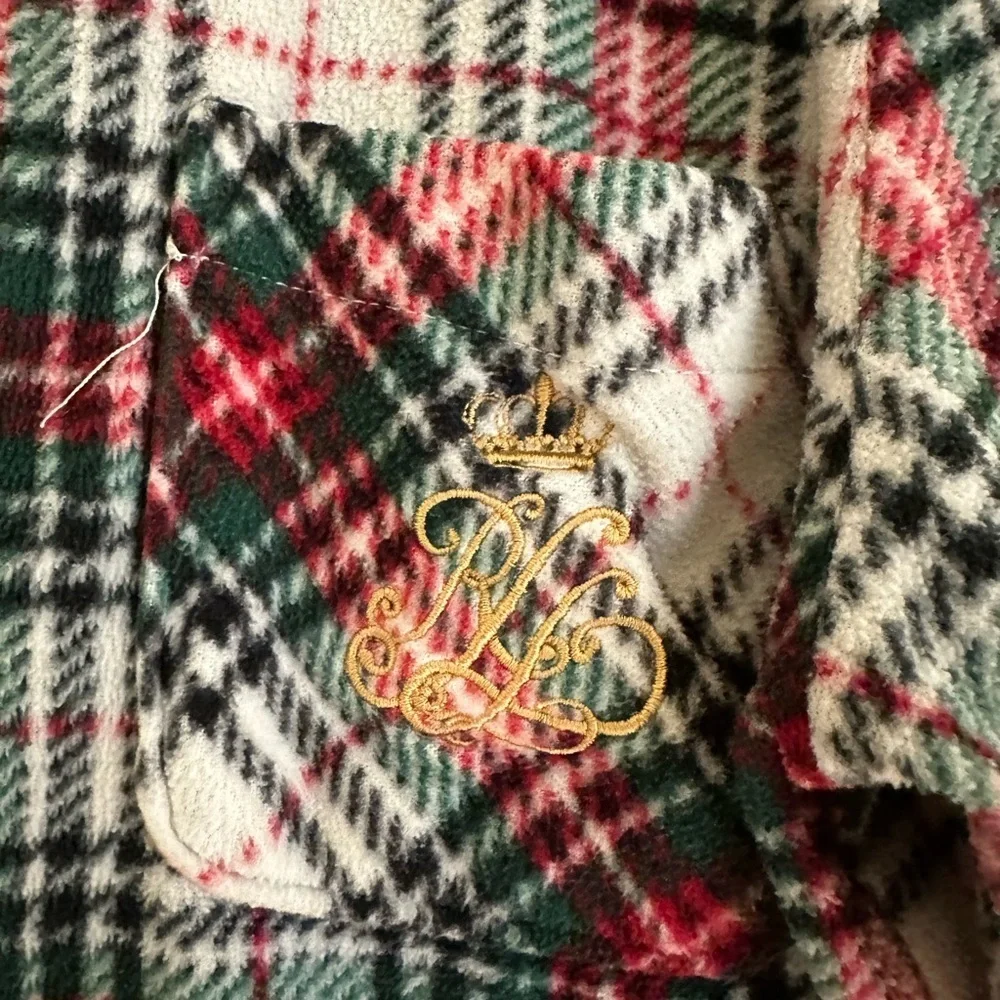 LAUREN Ralph LAUREN Red Green Navy Flannel Pajama Top Pocket Logo size Small - Picture 2 of 6